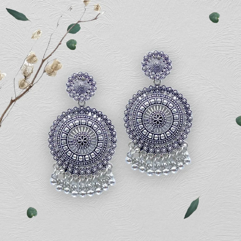 Antique Style Earrings-Small Circular Oxidised Earrings