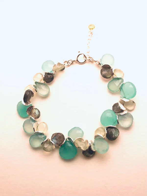 Dainty Gold Bracelet-Signature Water Color Bracelet, Labradorite, Prehnite, Chalcedony, Sterling