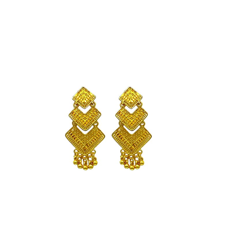 Cute Stud Earrings for Teenagers-Gold Small Earrings with triple layered Geomatric design