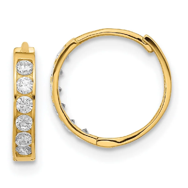 Crystal Hoop Earrings-14KT Yellow Gold Cubic Zirconia 11.4MM Childrens Hoop Earrings