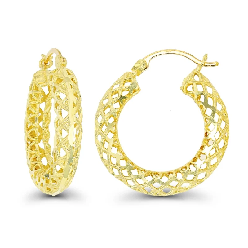 Designer Earrings for Special Occasions-10KT Yellow Gold 25MM Filigree Hoop Earrings