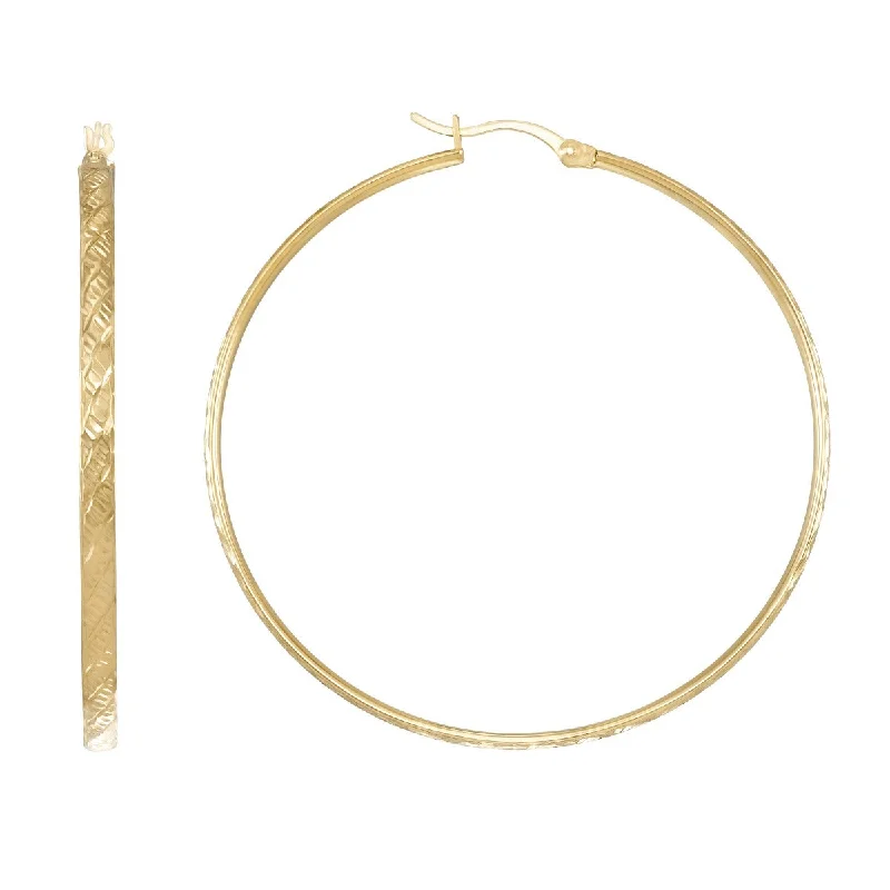 Party Earrings for Women-Simone I Smith Collection 18KT Yellow Gold Plated Sterling Silver 50X3MM Textured Hoop Earrings