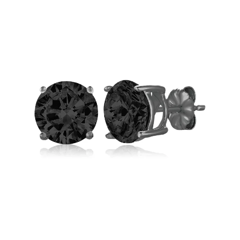 Swarovski Crystal Earrings-Crislu Black Rhodium Plated Sterling Silver Round Cubic Zirconia Stud Earrings