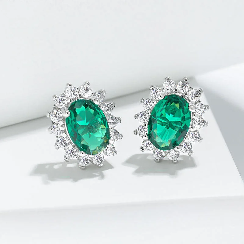 Platinum Emerald Stud Earrings