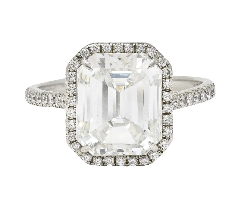 Gold Ring with Garnet-Tiffany & Co. 5.35 CTW Emerald Cut Diamond Platinum Soleste Halo Engagement Ring