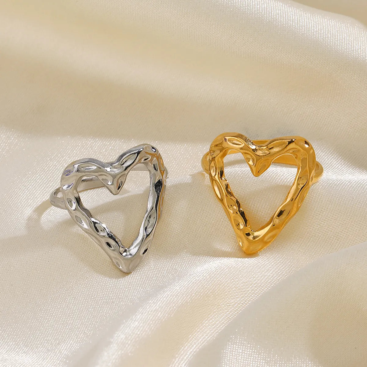 Luxury Engagement Ring Set-Retro Heart Shape Stainless Steel Plating 18k Gold Plated Open Rings