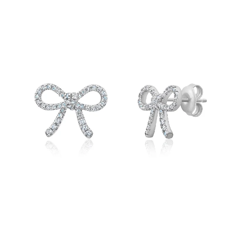 Large Stud Earrings-Crislu Fashion Fairy-Tale Bow Earrings in Platinum Plated Sterling Silver