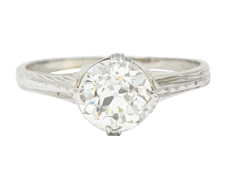 Silver Ring with Diamonds-1920's J.W. Grant & Co. Art Deco 1.60 CTW 18 Karat White Gold Engagement Ring