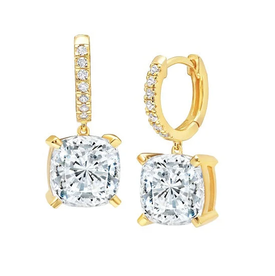 Dangle Earrings with Gems-Crislu 18KT Yellow Gold Plated Sterling Silver Cushion Cubic Zirconia Leverback Earrings