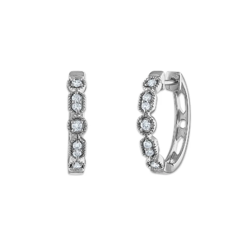 Wedding Earrings with Gemstones-1/6 CTW Diamond Hoop Earrings in 10KT White Gold