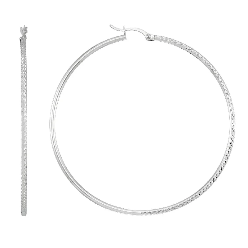 Rose Gold Earrings-Simone I Smith Collection Platinum Plated Sterling Silver 60X2MM Diamond-Cut Hoop Earrings