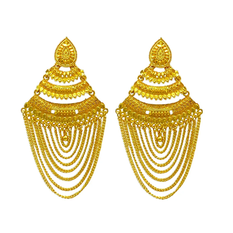 Stylish Dangle Earrings-Gold big Dangler Earrings with gold chain Tassel