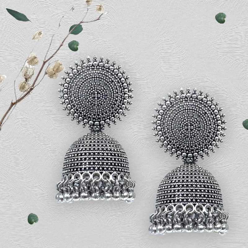 Chic Pearl Earrings-Circular Head Oxidised Zumkha Earrings