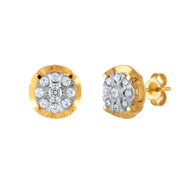 Customizable Wedding Earrings-1/2 CTW Diamond Cluster Earrings in 10KT White and Yellow Gold