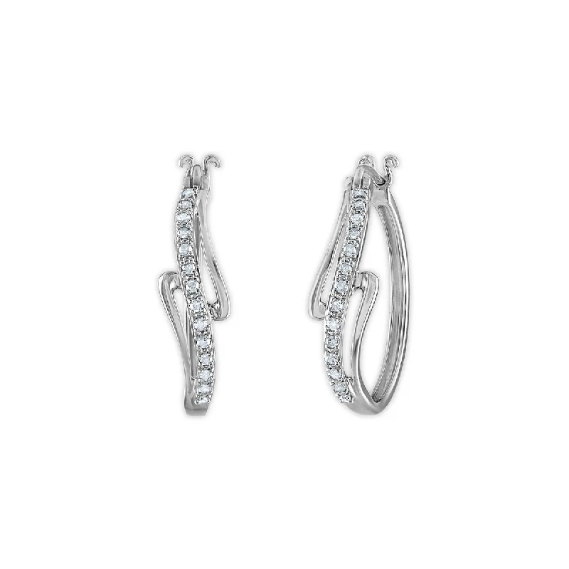 Casual Earrings for Women-1/4 CTW Diamond Fashion Hoop Earrings in Rhodium Plated Sterling Silver