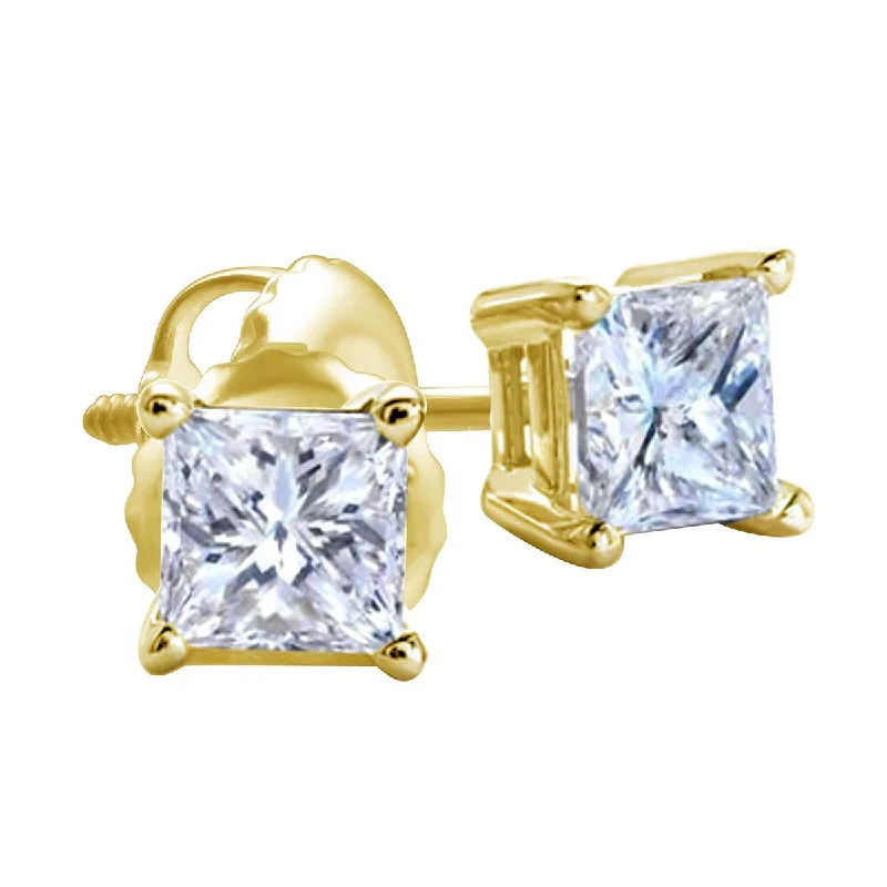 Large Drop Earrings-Royale 1/4 CTW Diamond Solitaire Stud Earrings in 14KT Yellow Gold