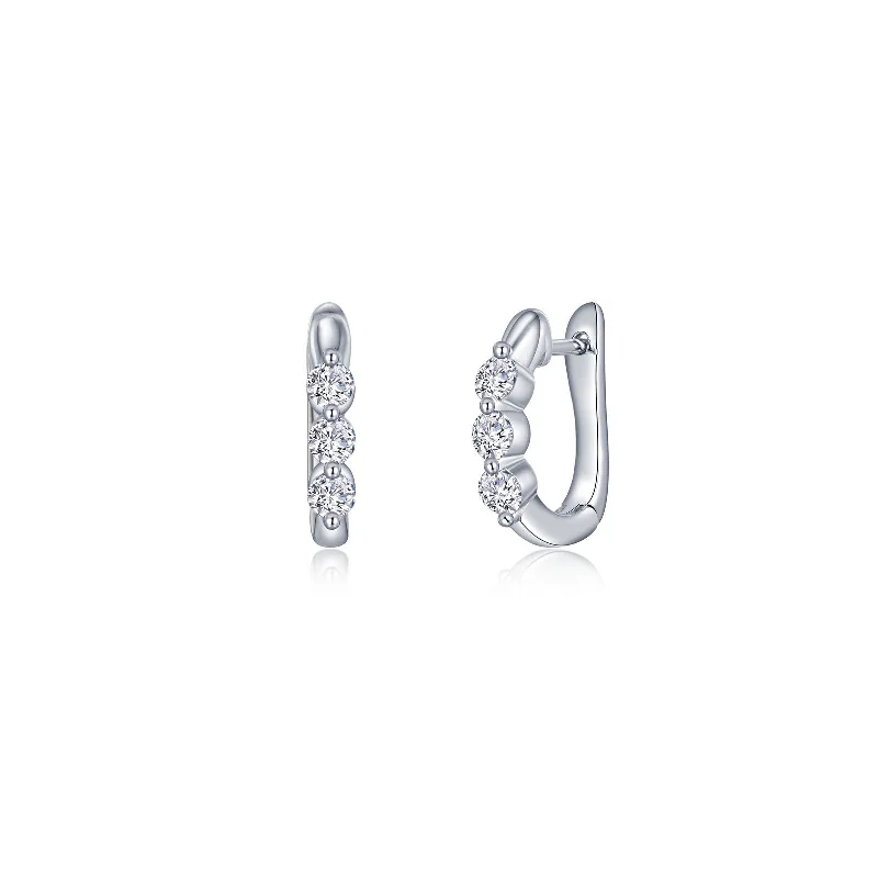 Pearl Hoop Earrings-1.5 CTW 3-Stone Huggie Hoop Earrings