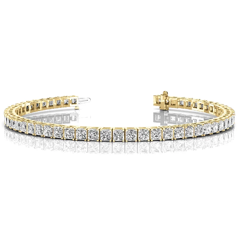 Elegant Gold Cuff Bracelet-10.0 ctw Princess Cut Diamond Tennis Bracelet With Modern Square Prongs