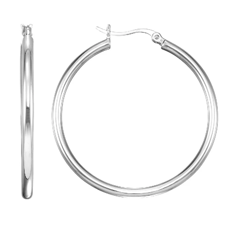 Sparkling Gold Earrings-Simone I Smith Collection Platinum Plated Sterling Silver 35X2MM Hoop Earrings