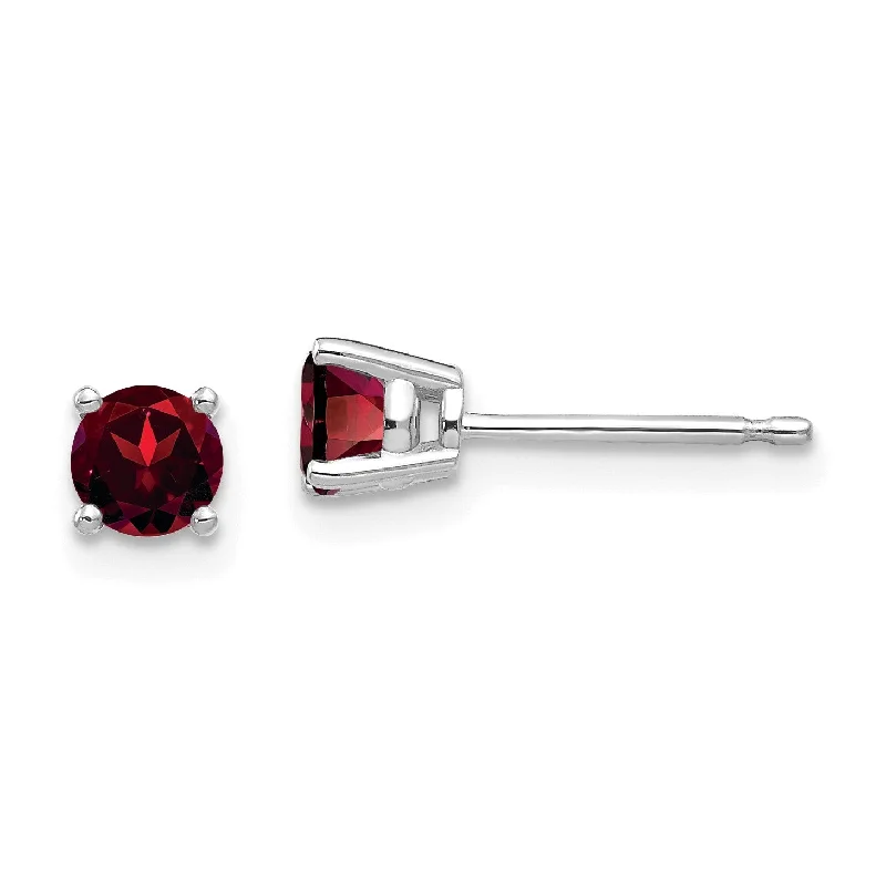 Heart Shaped Earrings-4MM Round Garnet Stud Earrings in 14KT White Gold