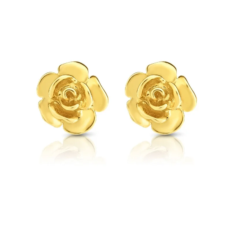 Vintage Silver Earrings-14KT Yellow Gold 9MM Flower Stud Earrings