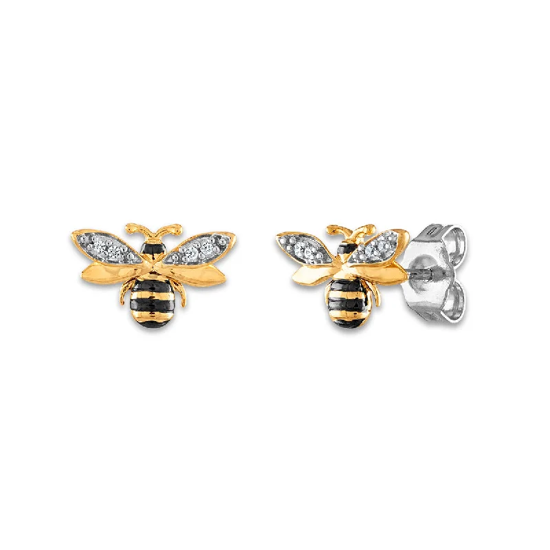 Elegant Drop Earrings-Diamond Accent Honey Bee Earrings in Gold Plated Sterling Silver