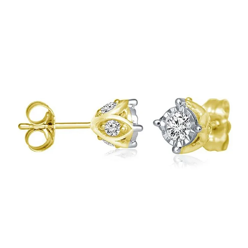 Unique Pearl Earrings-1/2 CTW Diamond Solitaire Illusion Set Stud Earrings in 10KT Yellow Gold