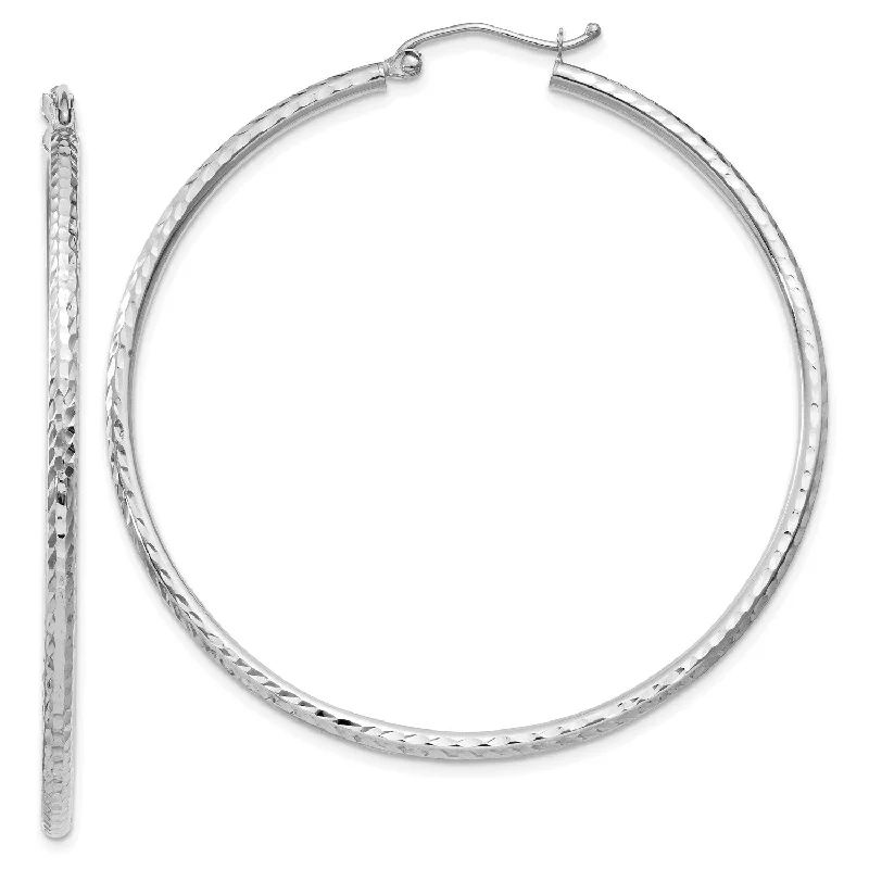 Simple Hoop Earrings-14KT White Gold 50X2MM Diamond-cut Hoop Earrings