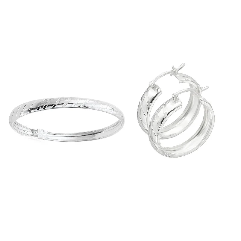 Handmade Silver Earrings-Sterling Silver Flex Bangle and 6X25MM Hoop Earrings Set