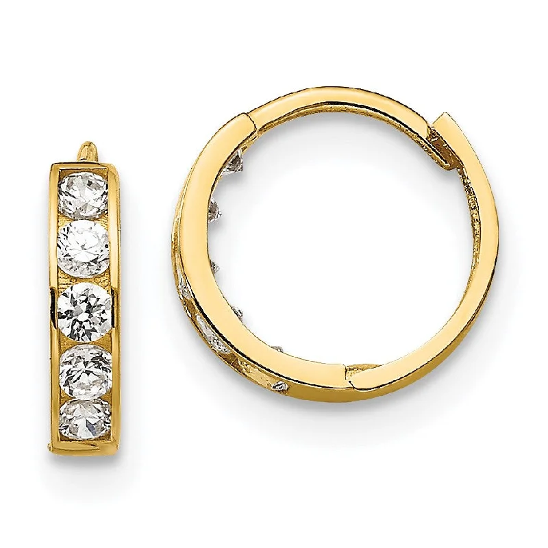 Geometric Earrings for Women-14KT Yellow Gold Cubic Zirconia 10X3MM Childrens Hoop Earrings