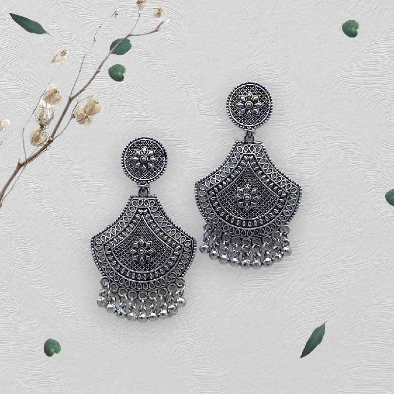 Large Stud Earrings-Oxidised Triangular Stylish Earrings