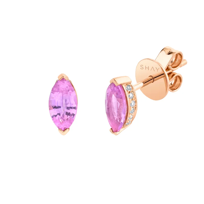 Wedding Earrings with Pearls-READY TO SHIP PINK SAPPHIRE MARQUISE HALO STUDS