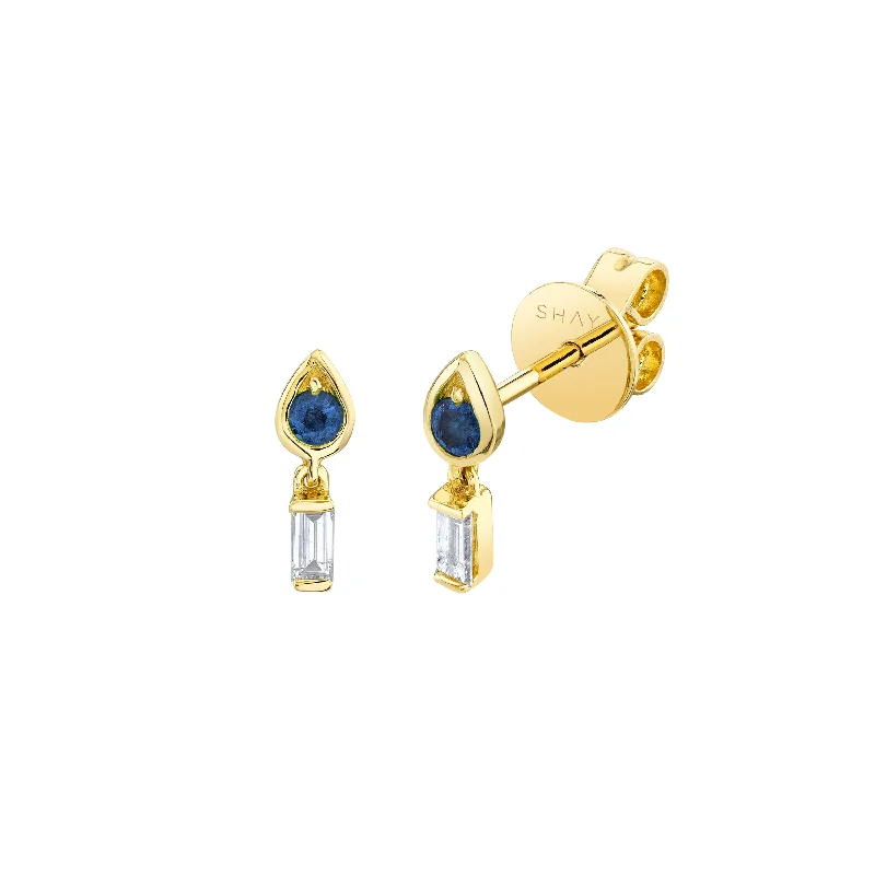 Cute Stud Earrings for Teenagers-MINI ME DIAMOND & BLUE SAPPHIRE IT'S LIT STUDS