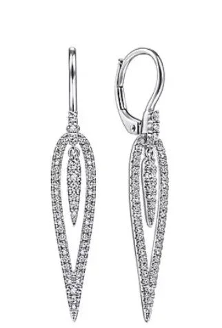 Designer Earrings for Women-14K White Gold Diamond Teardrop Earrings with Center Drops