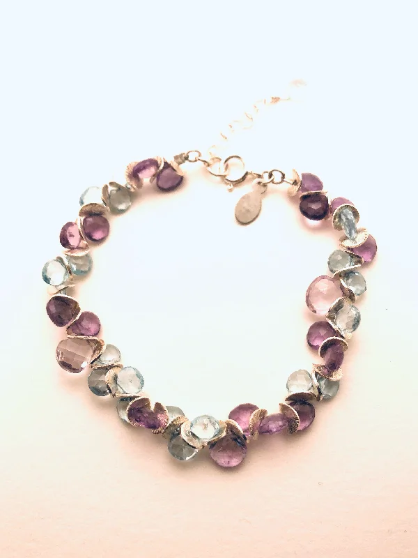 Custom Engraved Bracelet-Signature Purple and Pink Amethyst with Blue Topaz Sterling Bracelet