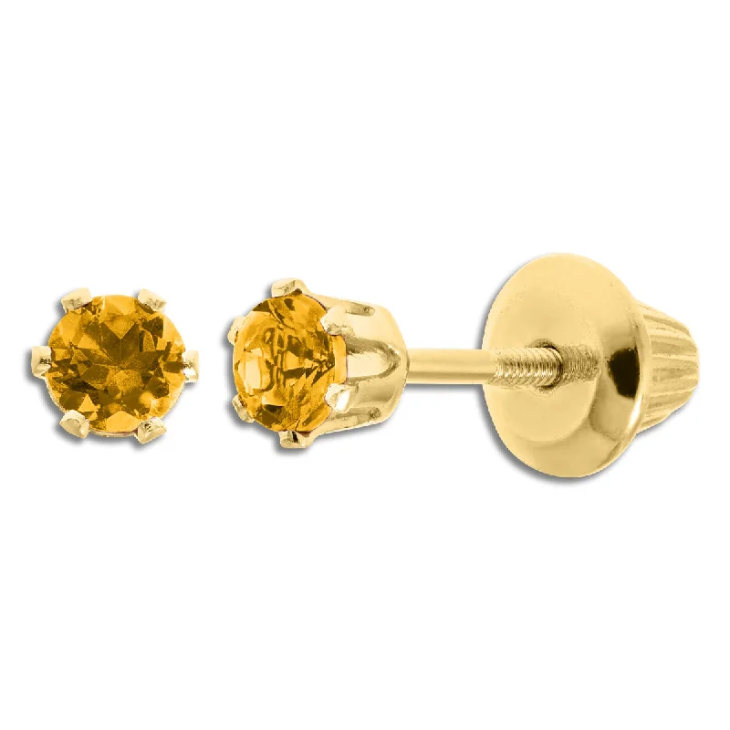 Silver Dangle Earrings-Kiddie Kraft 14KT Yellow Gold Round Citrine Childrens Birthstone Stud Earrings