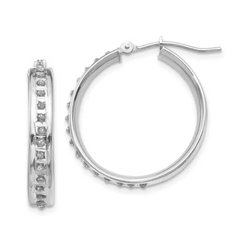 Beautiful Drop Earrings-Diamond Fascination 14KT White Gold 20MM Diamond Accent Hoop Earrings