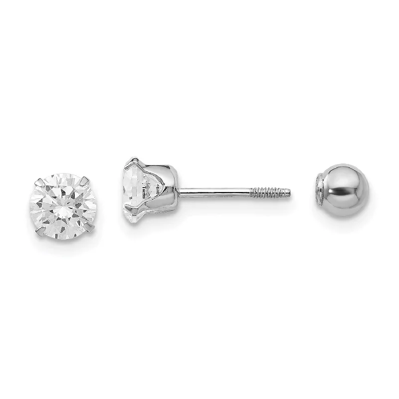 Pearl Earrings for Bride-14KT White Gold 5MM Cubic Zirconia Reversible Stud Earrings