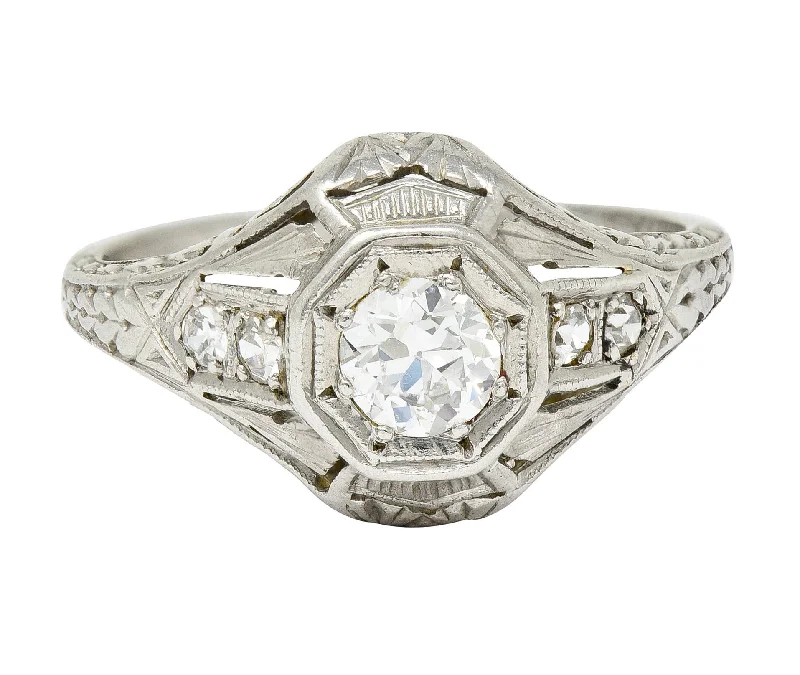 Fashionable Gold Engagement Ring-1920's Art Deco 0.40 CTW Diamond Platinum Octagonal Starburst Engagement Ring