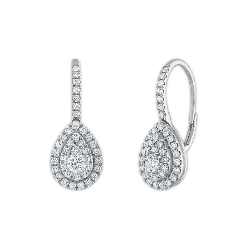 Custom Diamond Earrings-Signature EcoLove 1 CTW Lab Grown Diamond Cluster Halo Pear Shaped Earrings in 14KT White Gold