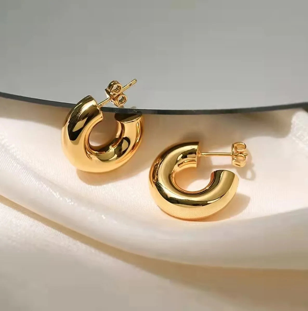 Trendy Silver Earrings-1 Pair Fashion C Shape Titanium Steel Gold Plated Ear Studs