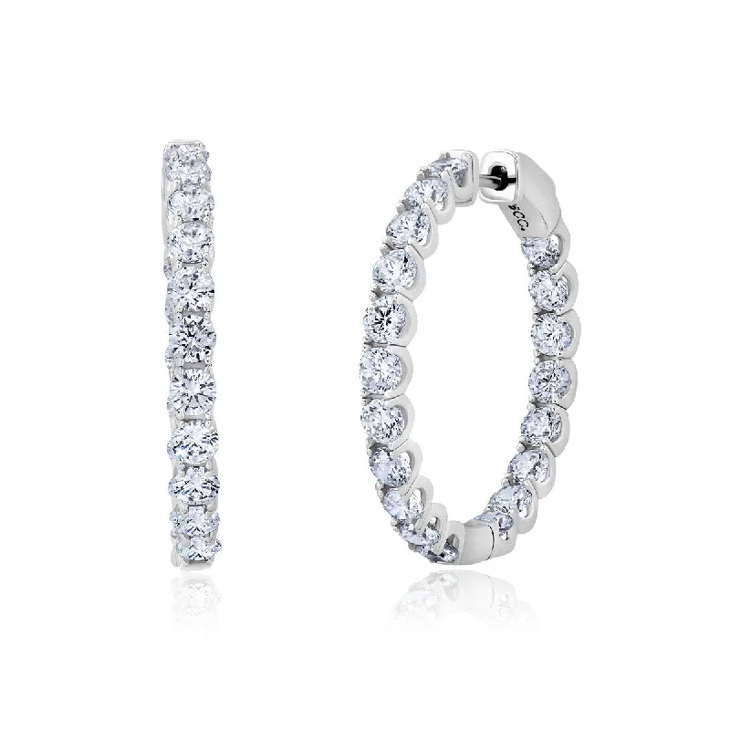 Diamond Stud Earrings-Crislu Platinum Plated Sterling Silver and Cubic Zirconia Hoop Earrings