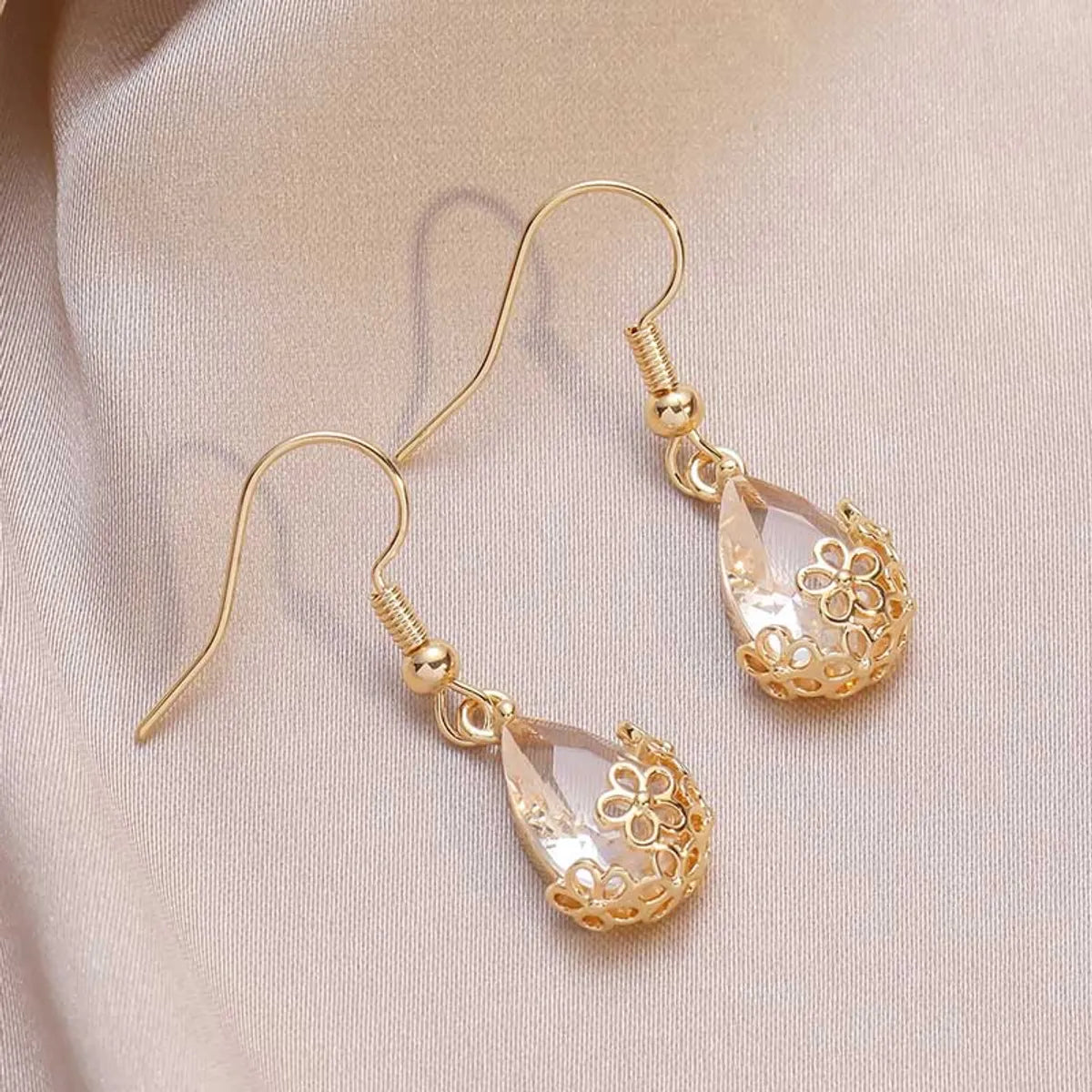 Modern Earrings for Teens-1 Pair Cute Shiny Water Droplets Plating Inlay Copper Zircon Gold Plated Ear Hook