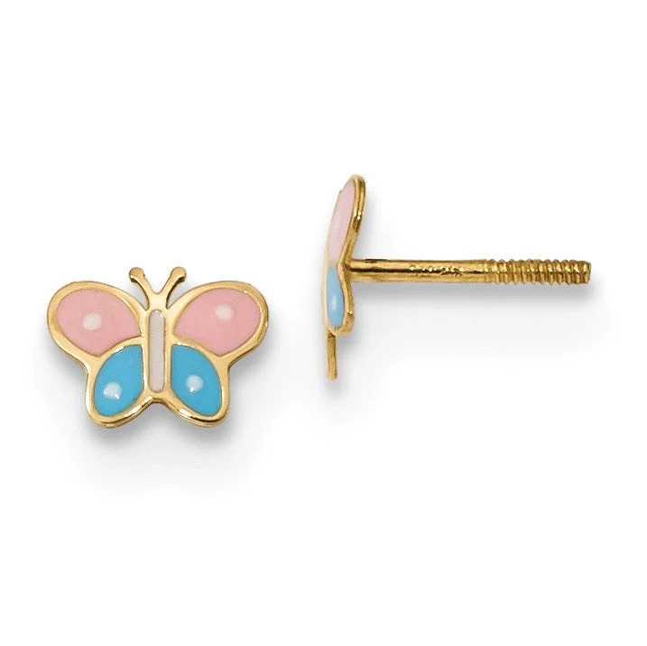 Elegant Earrings for Special Occasions-14KT Yellow Gold 5X7MM Childrens Butterfly Stud Earrings