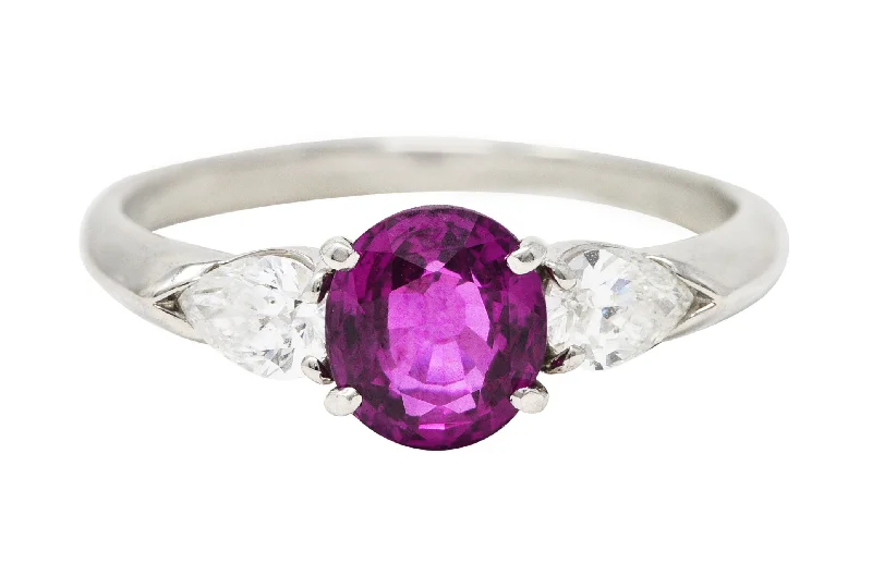 Luxury Diamond Ring-Contemporary 1.60 CTW Pink Sapphire Diamond Platinum Three Stone Ring