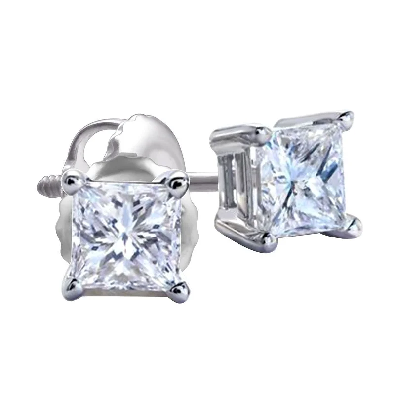 Black Earrings for Women-Royale 1/3 CTW Diamond Solitaire Stud Earrings in 14KT White Gold