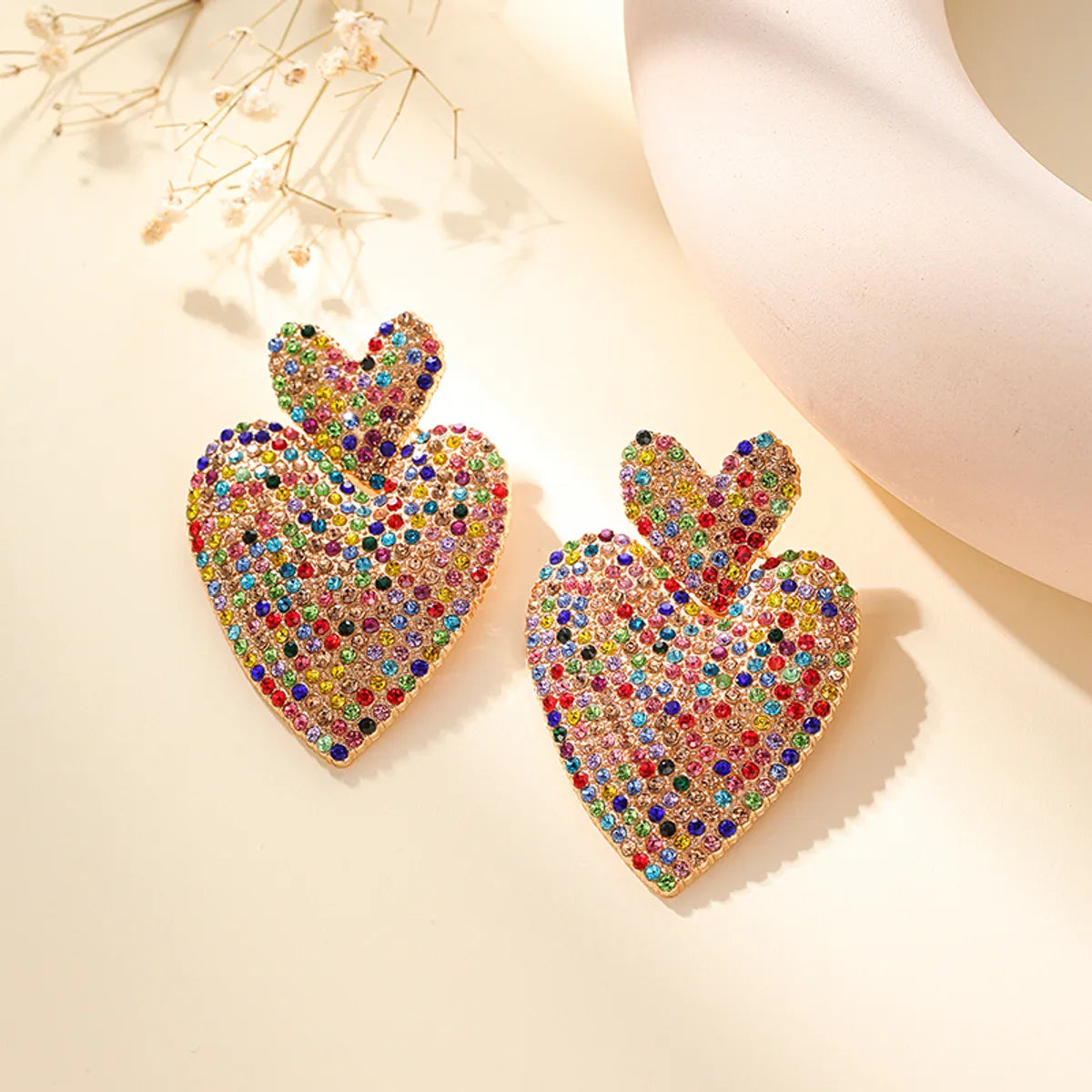 Designer Earrings for Special Occasions-1 Pair Glam Luxurious Heart Shape Inlay Alloy Artificial Gemstones Ear Studs