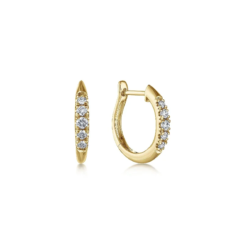 Luxury Drop Earrings for Weddings-14K Yellow Gold Classic Round 15mm Diamond Huggie Earrings