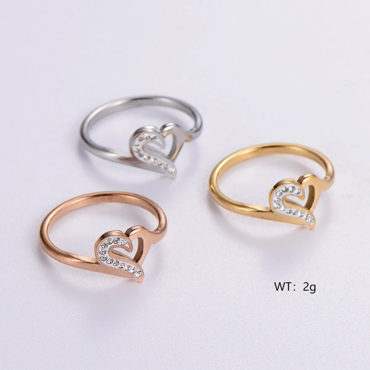 Gorgeous Wedding Band with Diamonds-Elegant Romantic Heart Shape Stainless Steel Plating Inlay Rhinestones 18k Gold Plated Rose Gold Plated Rings