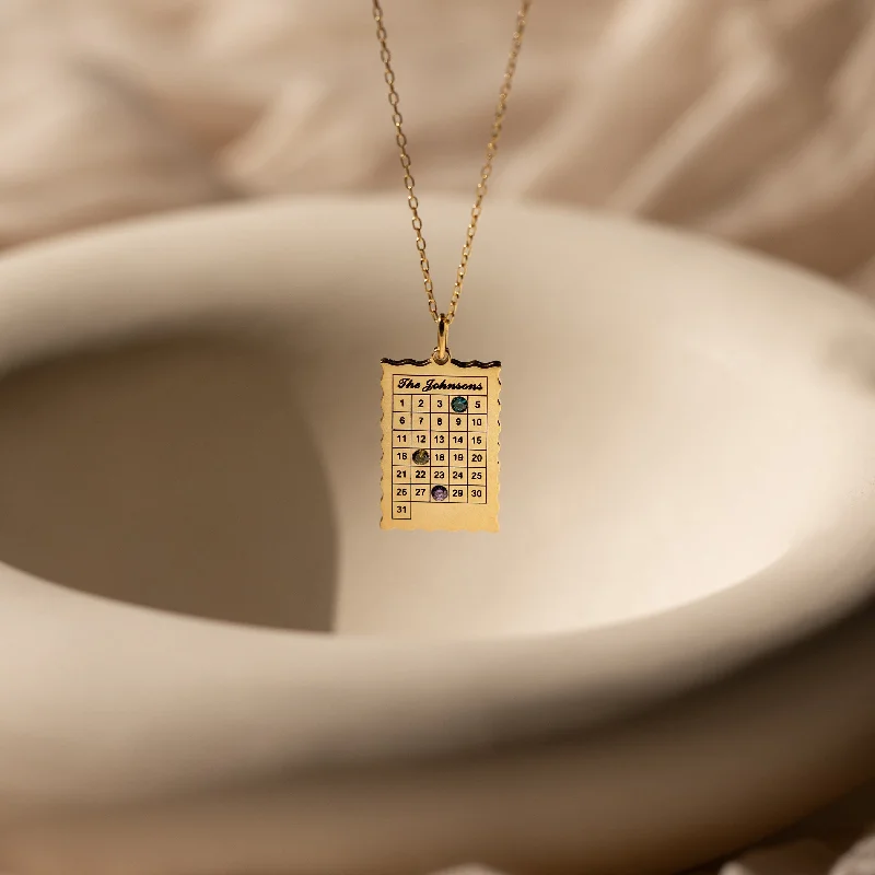 Gold Necklace with Diamonds-Calendar Birthstone Necklace